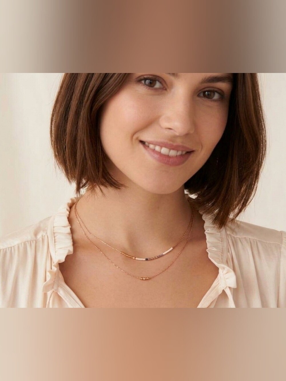 Delicate Two-Layer Gold and Rose Gold Beaded Necklace
